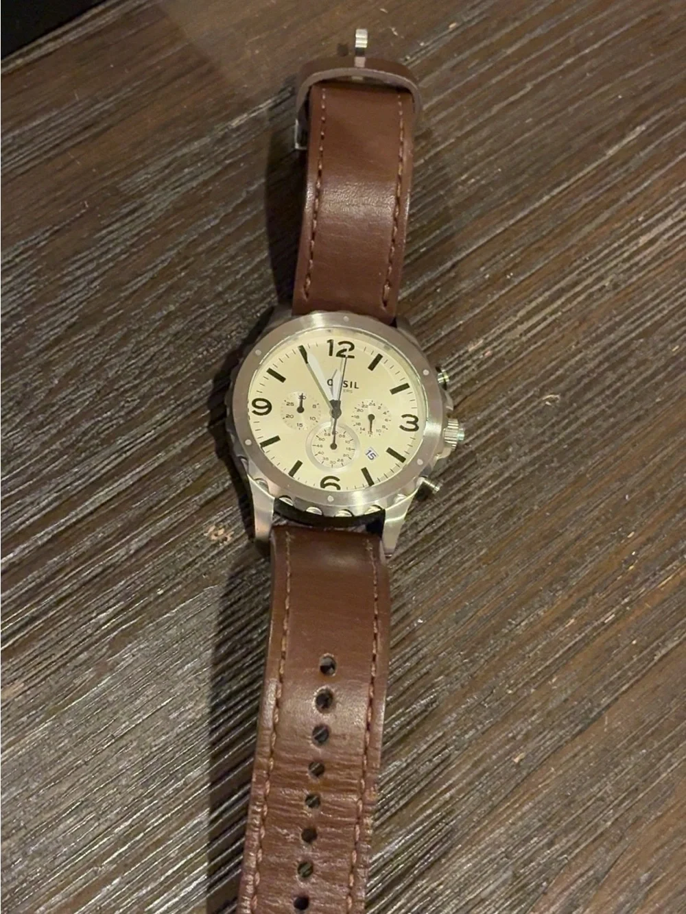 Fossil Men's Watch - Brown Leather Strap, Cream Dial